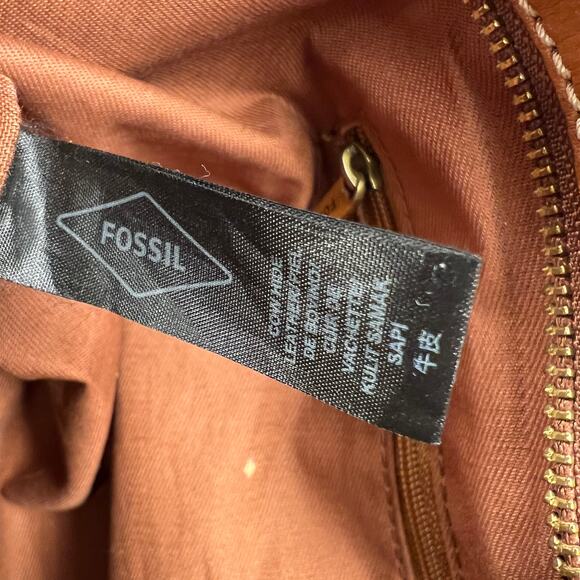 Fossil Emma Leather Tote Handbag Caramel Brown Large Capacity Laptop Zip Top - Picture 15 of 16